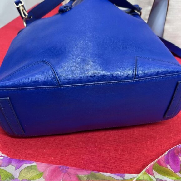 Furla Blue Leather Hobo Shoulder Bag 13"x4"x11" +FREE Chiffon Floral Scarf (40 - Picture 11 of 15